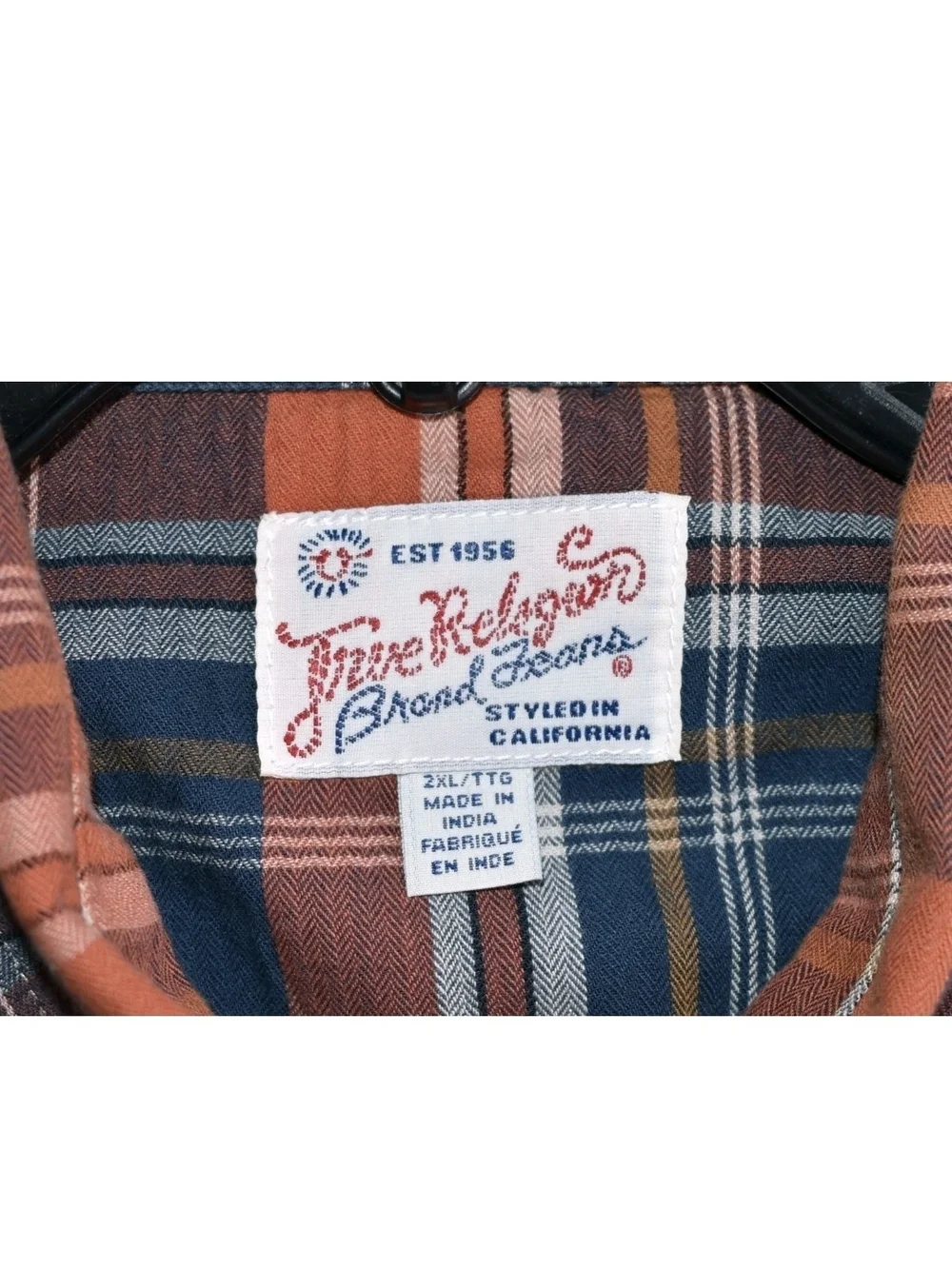 True Religion Men's Plaid Western Pearl Snap Button Cowboy Shirt Size XL